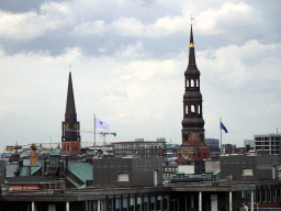 Northeast side of the city with the towers of St. James` Church and St. Katharinen Church, viewed from the viewing point of the Elbphilharmonie concert hall