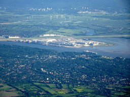 The Elbe river and Hamburg Finkenwerder Airport, viewed from the airplane to Amsterdam