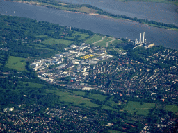 The town of Wedel and the Elbe river, viewed from the airplane to Amsterdam