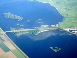 The A27 highway crossing the Eemmeer lake, viewed from the airplane to Amsterdam
