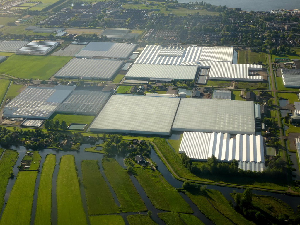 Greenhouses at the town of De Kwakel, viewed from the airplane to Amsterdam