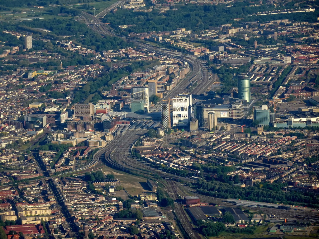 The Utrecht Central Railway Station and surroundings, viewed from the airplane to Amsterdam