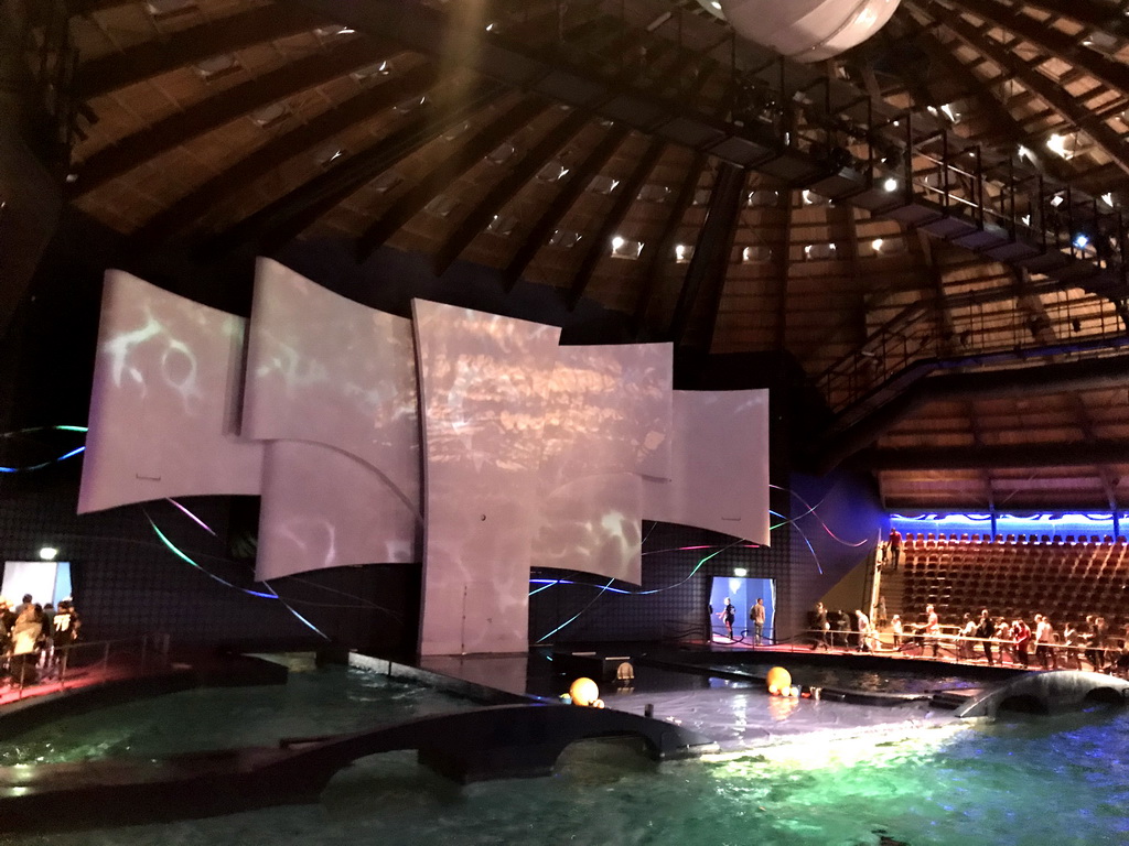 Interior of the the DolfijndoMijn theatre at the Dolfinarium Harderwijk, right after the Aqua Bella show