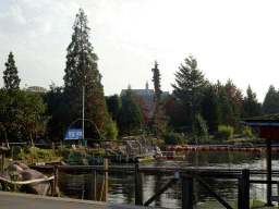 The DolfijnenDelta area at the Dolfinarium Harderwijk, with a view on the Grote Kerk church