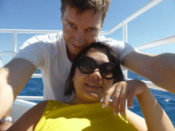 Tim and Miaomiao on the deck of our Seastar Cruises tour boat going to Cairns