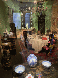 Interior of the dinner room at the ground floor of the main building of the Heeswijk Castle, during the `Sint op het Kasteel 2022` event