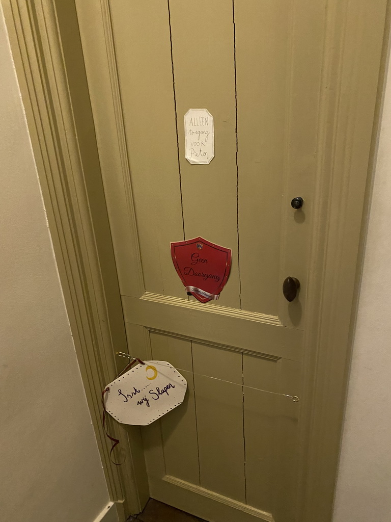 Door to the Pieten bedroom at the first floor of the main building of the Heeswijk Castle, during the `Sint op het Kasteel 2022` event