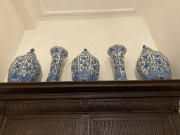 Porcelain vases above the door of the meeting room at the second floor of the main building of the Heeswijk Castle, during the `Sint op het Kasteel 2022` event