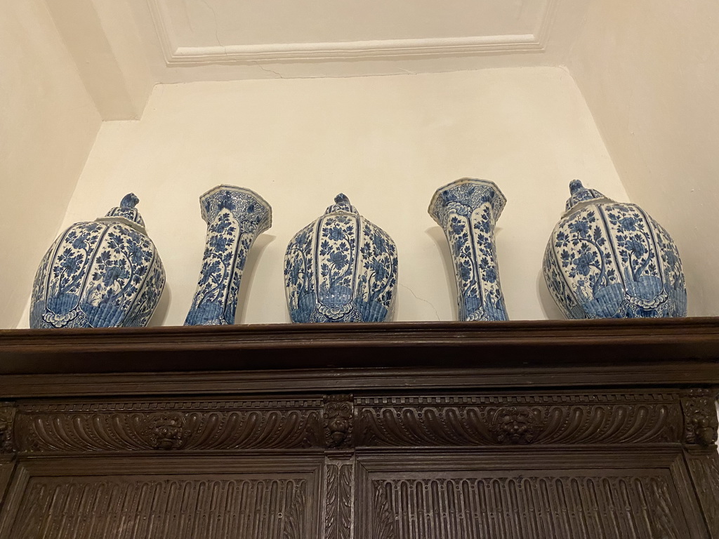 Porcelain vases above the door of the meeting room at the second floor of the main building of the Heeswijk Castle, during the `Sint op het Kasteel 2022` event