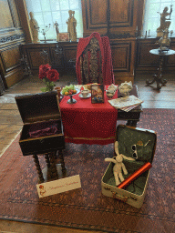 Table and suitcases at the bedroom of Sinterklaas at the second floor of the main building of the Heeswijk Castle, during the `Sint op het Kasteel 2022` event