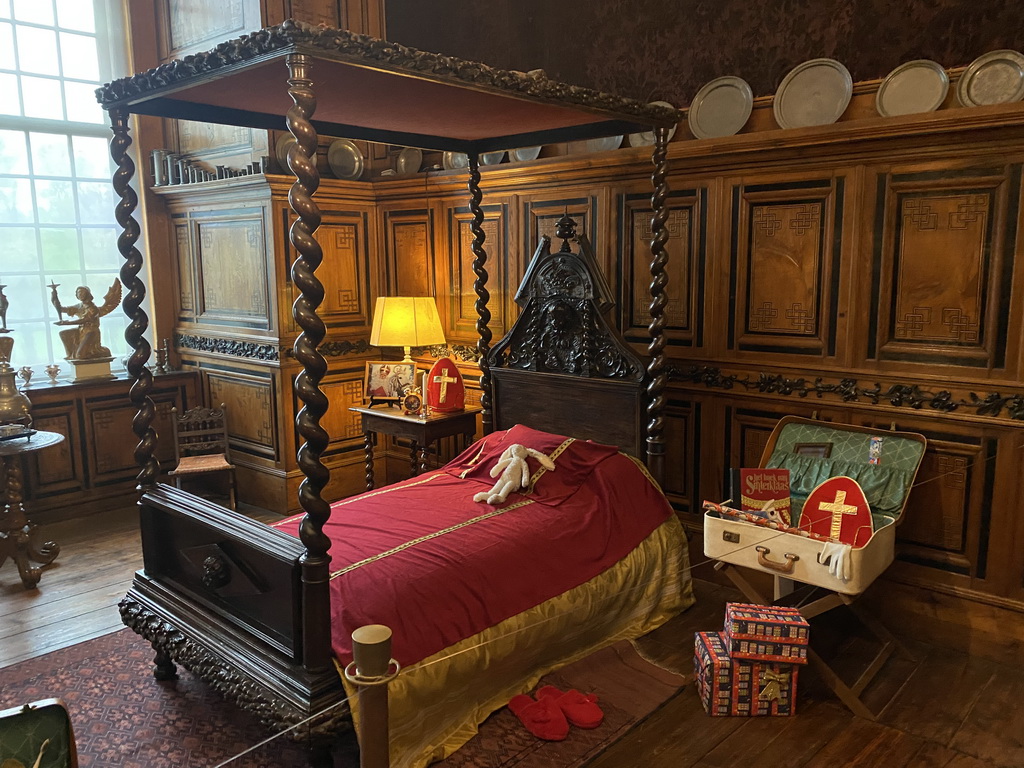 Interior of the bedroom of Sinterklaas at the second floor of the main building of the Heeswijk Castle, during the `Sint op het Kasteel 2022` event