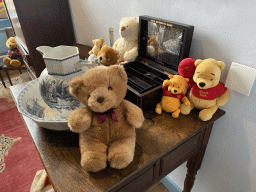 Table with plush bears at the bear room at the second floor of the main building of the Heeswijk Castle, during the `Sint op het Kasteel 2022` event