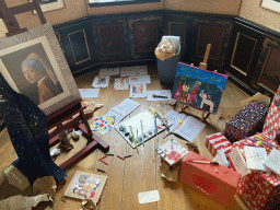 Painting `Girl with a Pearl Earring`, drawings and presents at the pearl room at the second floor of the main building of the Heeswijk Castle, during the `Sint op het Kasteel 2022` event