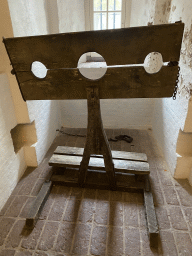 Pillory at the ground floor of the main building of the Heeswijk Castle, with explanation, during the `Sint op het Kasteel 2022` event