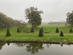 Moat and grassland to the east, viewed from the east side of the Heeswijk Castle, during the `Sint op het Kasteel 2022` event
