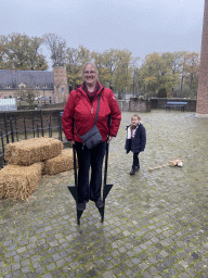 Max`s aunt and cousin at the outer square at the main building of the Heeswijk Castle, during the `Sint op het Kasteel 2022` event