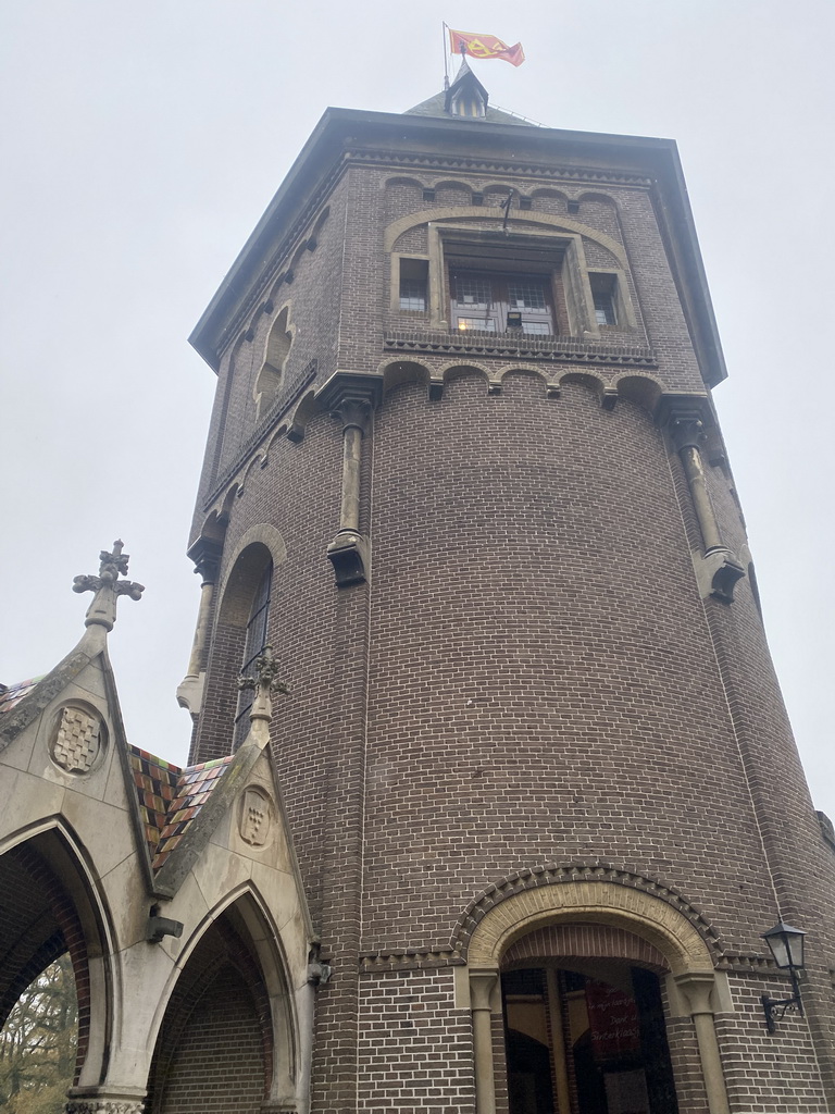 Tower of the Heeswijk Castle, viewed from the outer square at the main building, during the `Sint op het Kasteel 2022` event