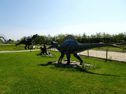 Statues of a Spinosaurus, Dimetrodon and Tyrannosaurus Rex at the Dinopark area at the HistoryLand museum