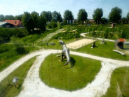 The main building and Dinopark area at the HistoryLand museum, viewed through a window at the top floor of the Spiegelzee building