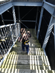 Max on the staircase of the Spiegelzee building at the HistoryLand museum