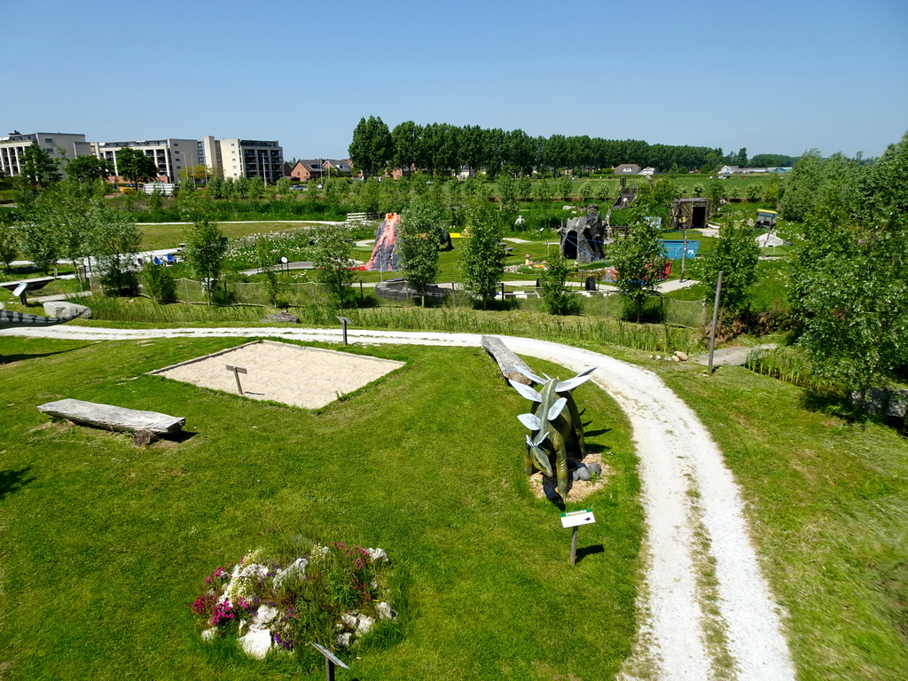 The Dinopark area and the miniature golf course at the HistoryLand museum, viewed from the middle floor of the Spiegelzee building