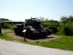 Russian T-34 tank at the Oorlogsveld area at the HistoryLand museum, with explanation