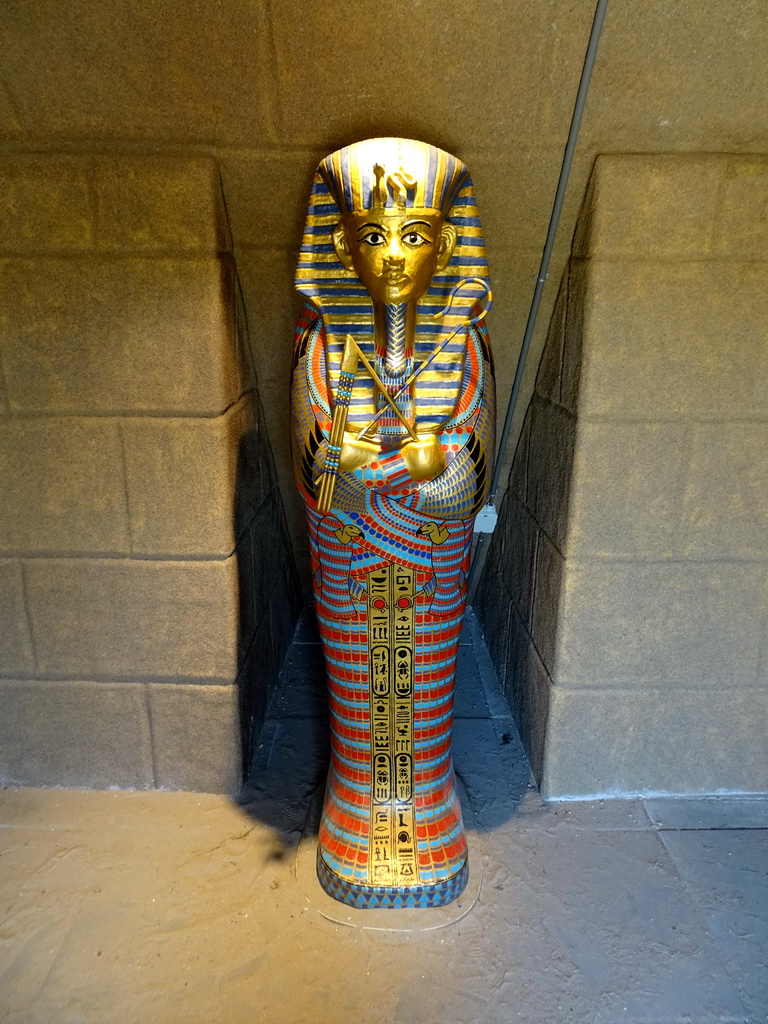 Sarcophage in the scale model of an Egyptian pyramid at the HistoryLand museum