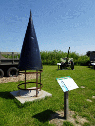 Tip of a V2 rocket at the Oorlogsveld area at the HistoryLand museum, with explanation