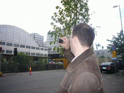 Miaomiao`s colleague in front of the Helsinki City Art Museum at the Pohjoinen Rautatiekatu street