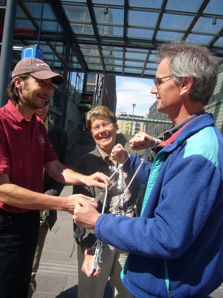 Miaomiao`s colleagues playing games at the Tennispalatsinaukio square