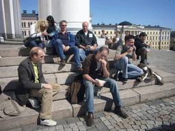 Miaomiao`s colleagues in front of the Helsinki Cathedral at Senate Square