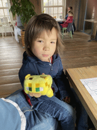 Max with a stuffed animal at the GeoFort Wereld pancake restaurant