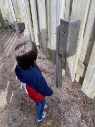 Max with a scent pole at the Salmon Maze at the GeoFort
