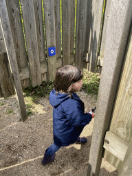 Max with a Minecraft axe at the Salmon Maze at the GeoFort