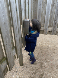 Max with a scent pole at the Salmon Maze at the GeoFort