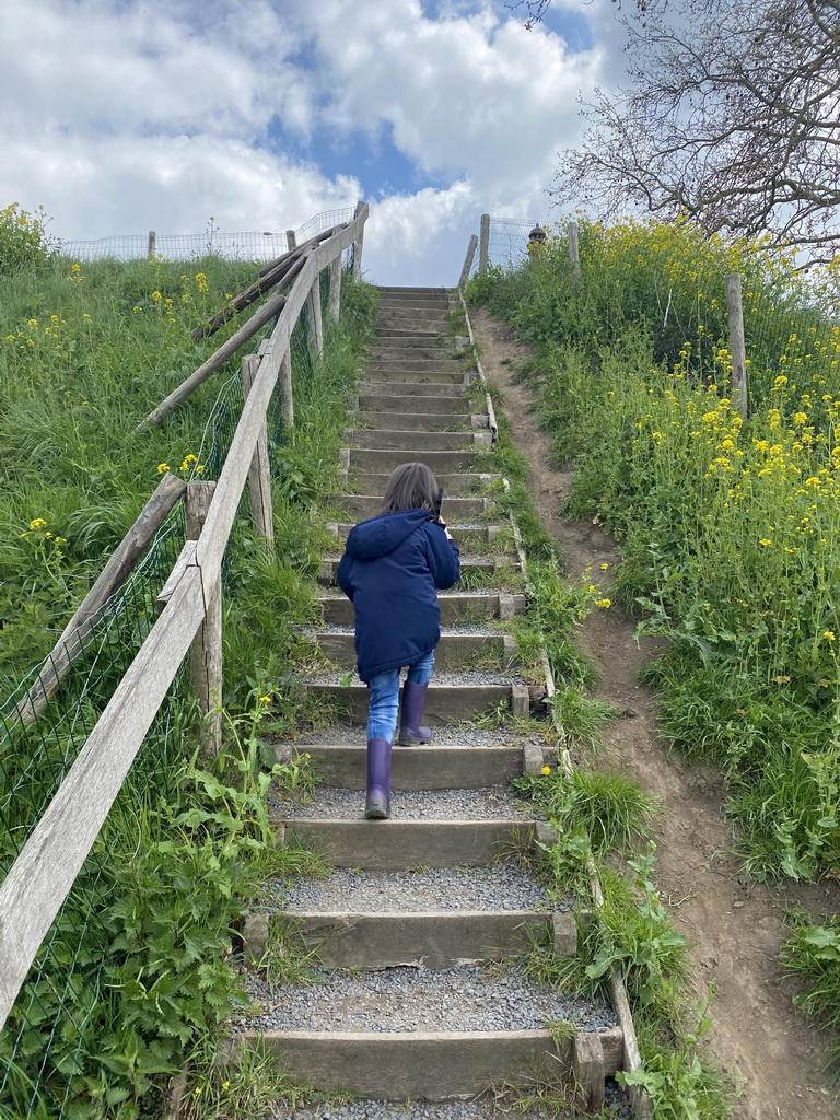 Max climbing the hill at the GeoFort