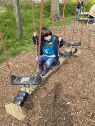 Max on a swing at the Bat Playground at the GeoFort