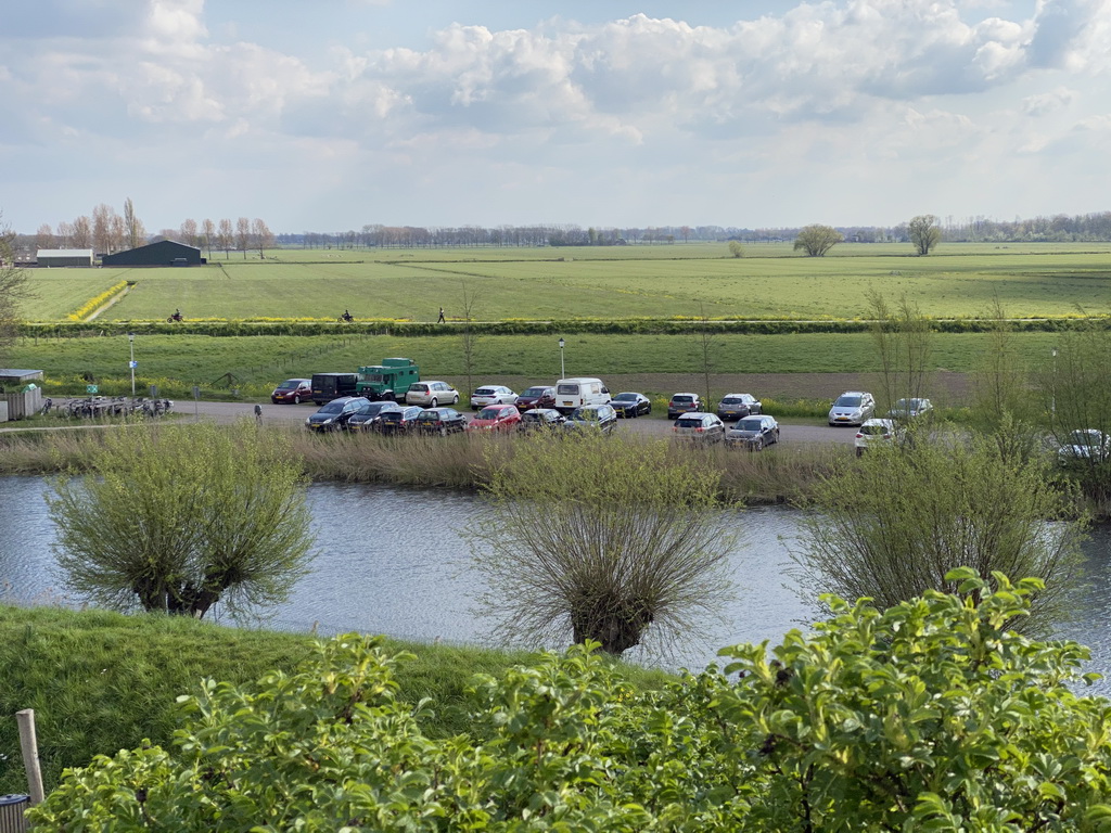 The parking lot of the GeoFort, viewed from the hill at the Bat Playground