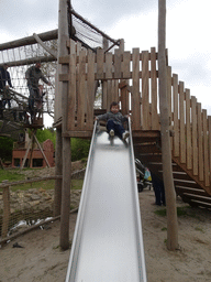 Max at the slide at the Sloth Bear enclosure at the Safaripark Beekse Bergen