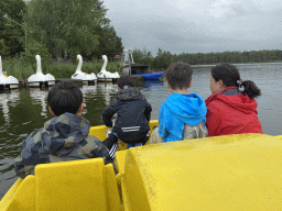 Max and our friends on a pedal boat at Speelland Beekse Bergen