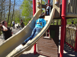 Max on the slide at the playground near the Hamadryas Baboons at the Safaripark Beekse Bergen