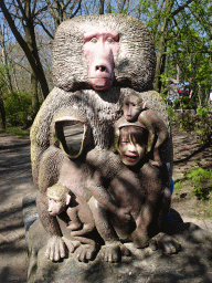 Max with a Baboon statue at the Safaripark Beekse Bergen