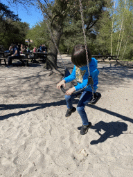 Max on a swing at the playground of the Afrikadorp village at the Safaripark Beekse Bergen