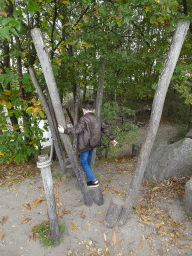 Max on a pole bridge near the Afrikadorp village at the Safaripark Beekse Bergen