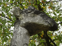 Statue of the head of a Giraffe at the playground near the Elephant enclosure at the Safaripark Beekse Bergen