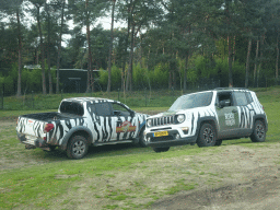Jeeps at the Safaripark Beekse Bergen, viewed from the car during the Autosafari