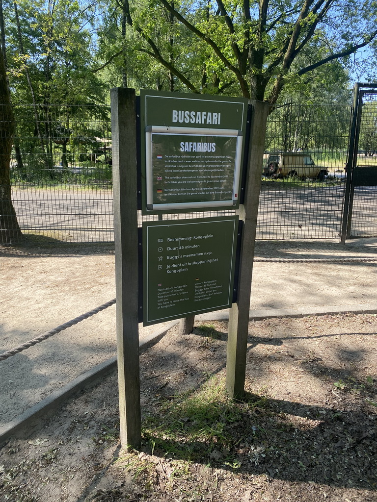 Sign of the Bus Safari at the Safaripark Beekse Bergen