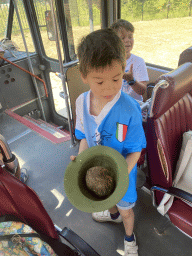 Max with poop at the bus at the Safaripark Beekse Bergen, during the Bus Safari