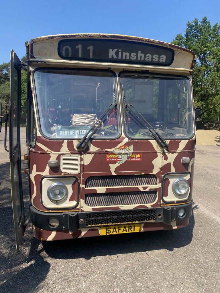 Front of our bus of the Bus Safari at the parking lot at the Kongoplein square at the Safaripark Beekse Bergen