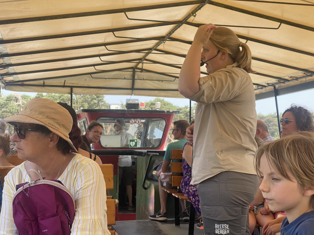 Our tour guide at the safari boat at the Safaripark Beekse Bergen, during the Boatsafari